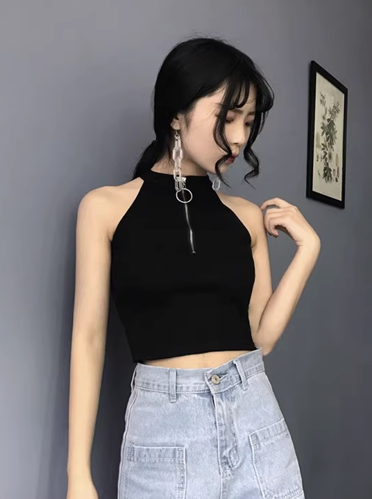 halterneck half-zip shirt