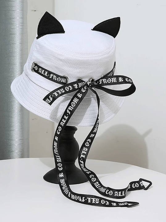 Cat ear logo ribbon strap bucket hat