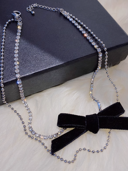 Velor Ribbon Layered Chain Necklace
