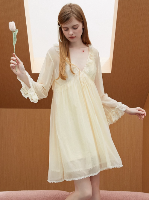 Chiffon Camisole Nightdress + Mesh Nightgown