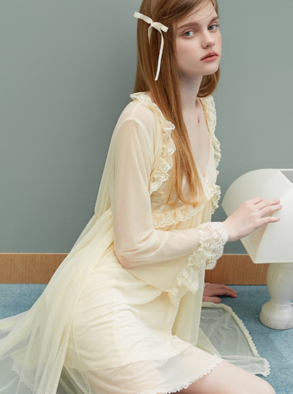Chiffon Camisole Nightdress + Mesh Nightgown