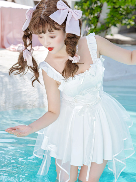 Pure White Asymmetrical Swimming Suit