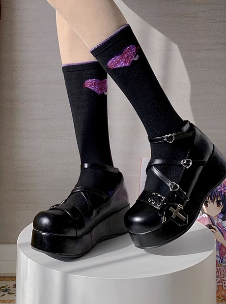 Cross strap wedge sole sole lolita shoes