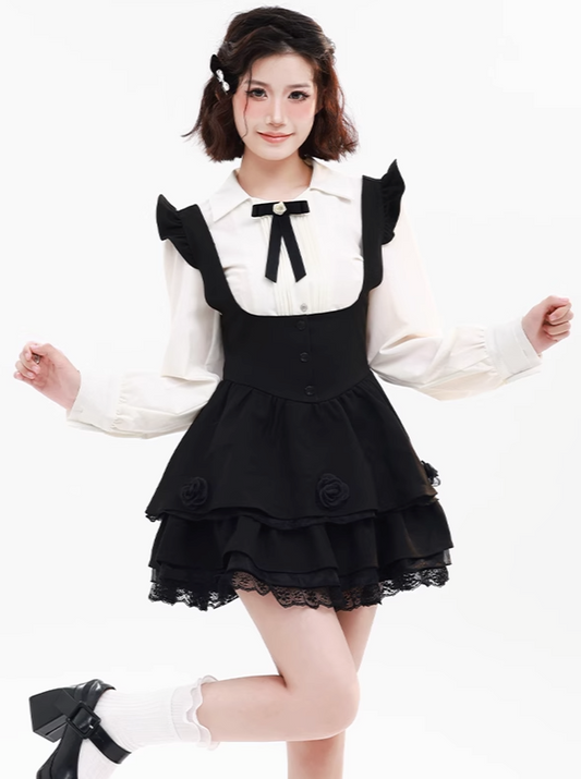 Princess Ribbon Blouse + Suspender Flare Skirt