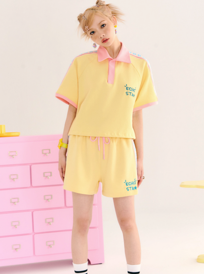 Star Logora Bell Polo Tops + Side Star Short Pants