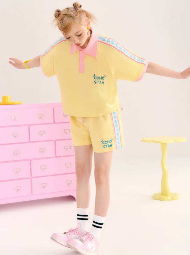 Star Logora Bell Polo Tops + Side Star Short Pants