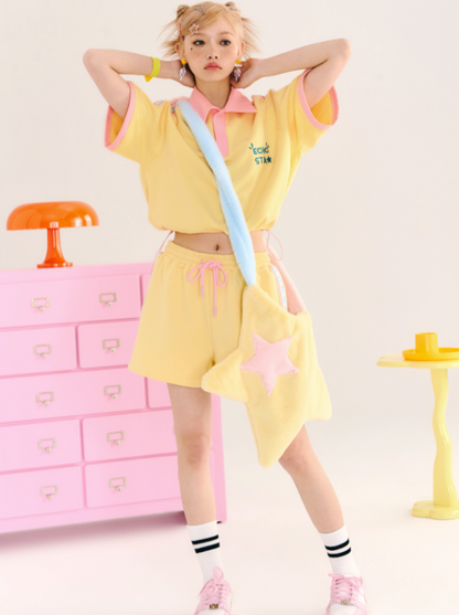 Star Logora Bell Polo Tops + Side Star Short Pants