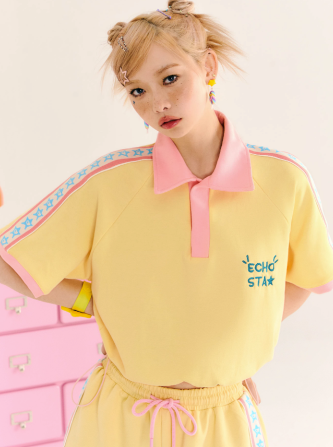 Star Logora Bell Polo Tops + Side Star Short Pants