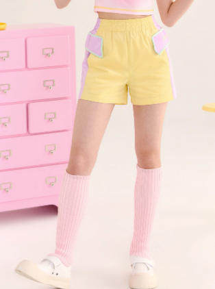 Yellow purple contrast color shorts