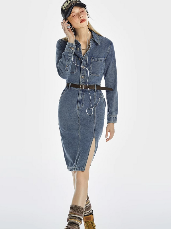 レトロタイトデニムワンピース