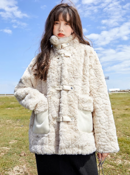 Stand collar snow fur coat