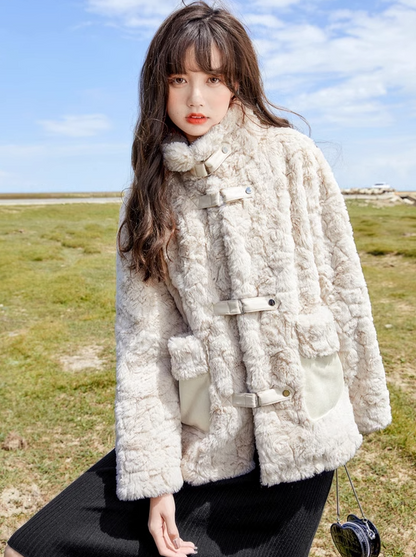 Stand collar snow fur coat