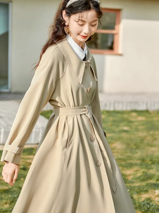 European American Loose Waist Long Coat