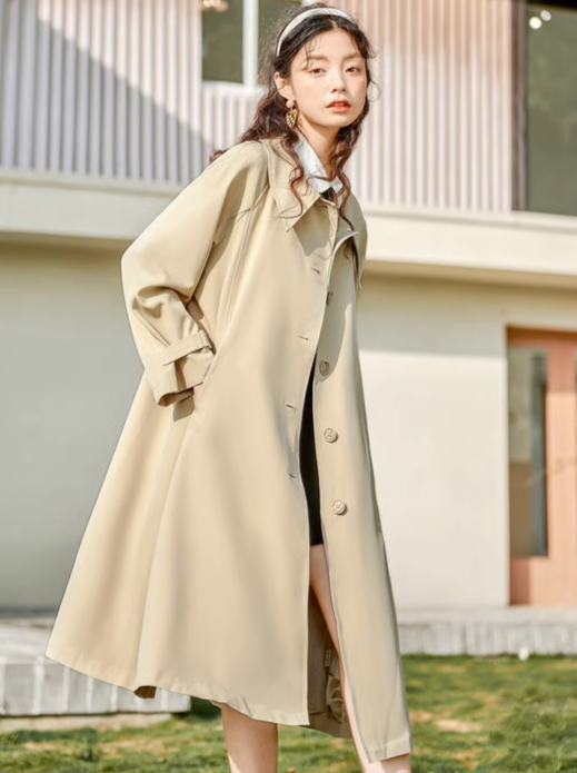 European American Loose Waist Long Coat