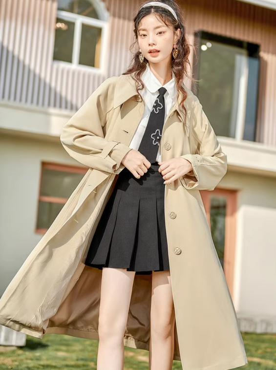 European American Loose Waist Long Coat