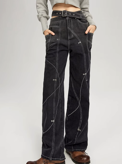 Fleece open line design jeans