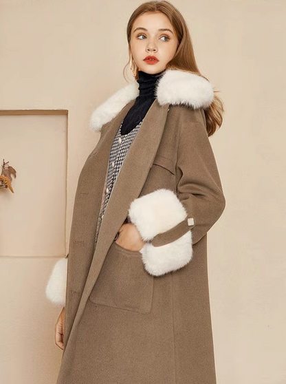 Fur middle wool coat