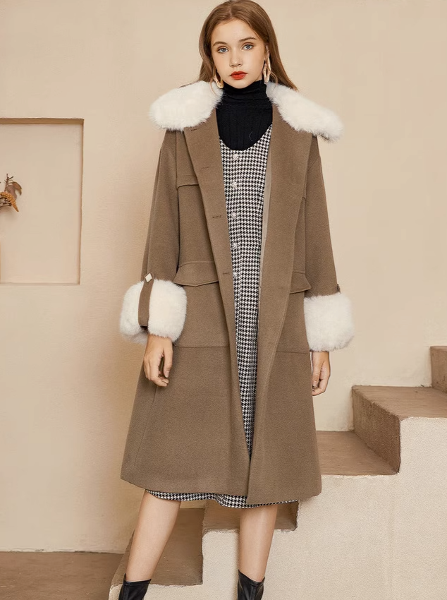 Fur middle wool coat