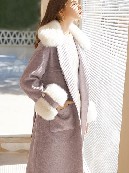 Fur middle wool coat