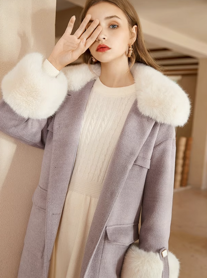 Fur middle wool coat