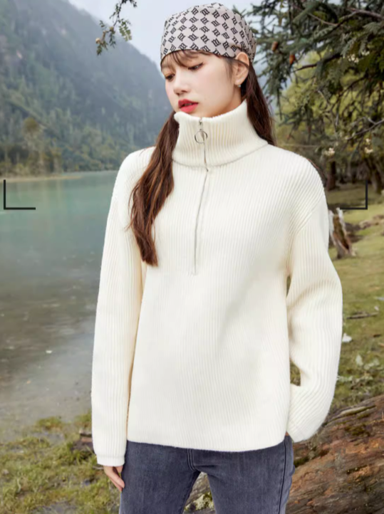 Zipper Drop Shoulder Sleeve Pullover Top