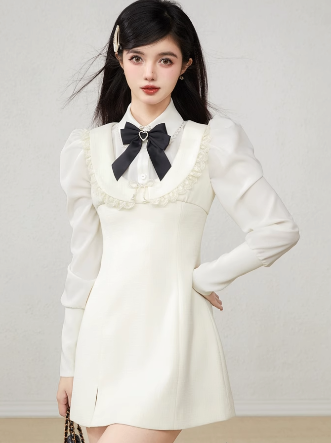 Frill ribbon puff sleeve dress – Belchic Frill ribbon puff sleeve dress – Belchic
