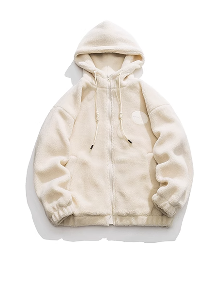 Lamb Wool Hooded Zip-Up Boa Hooded Parka