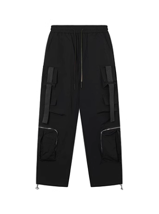 Moded belt pocket design casual straight pants