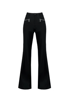 Zip-up pocket flared long pants