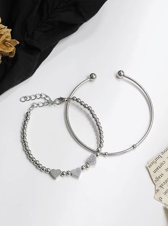 Ball chain heart bracelet + ball bangle