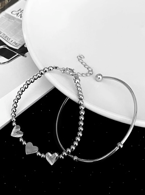 Ball chain heart bracelet + ball bangle