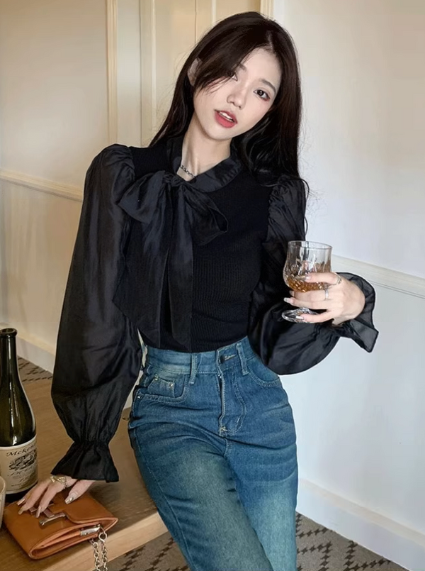 Puff Sleeve Big Bow Blouse
