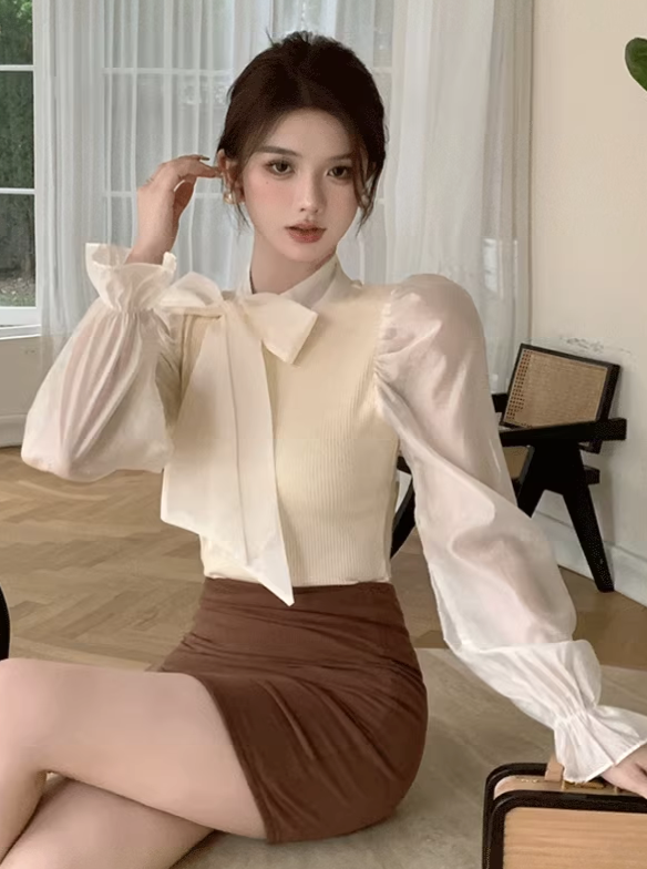Puff Sleeve Big Bow Blouse