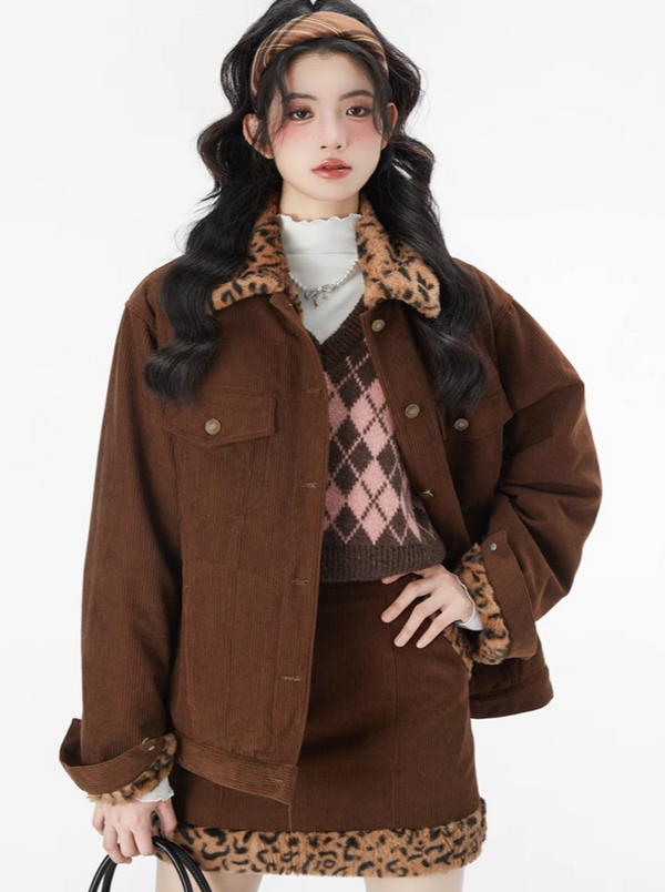 Leopard Fur Corduroy Jacket