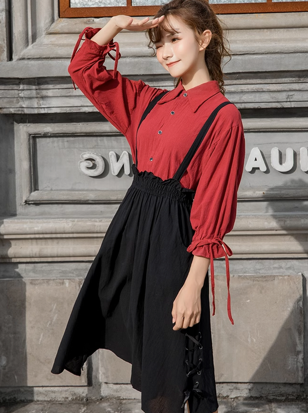 リボンスカート スタンダードカラーシャツ セットアップ