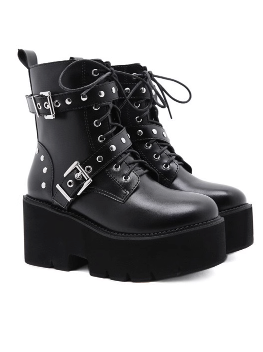 Dark Y2K Hot Girl Belt Buckle Platform Shoes