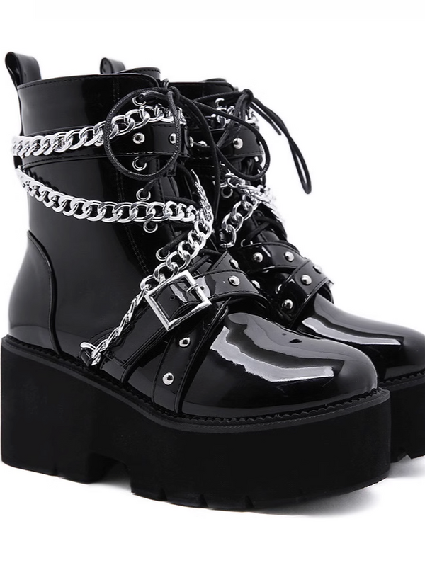 Punk Cross Metal Chain Short Boots