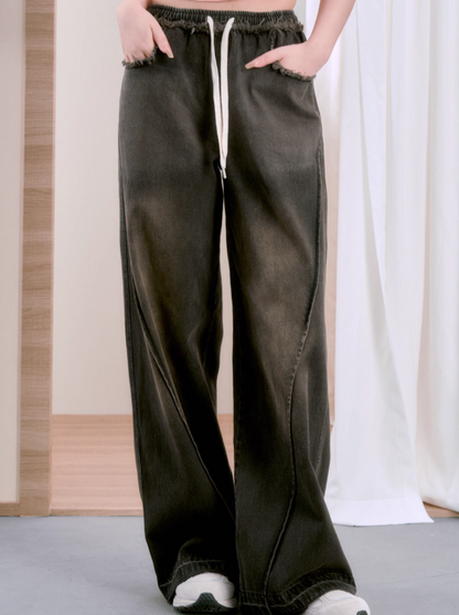 raw-edge wash pants