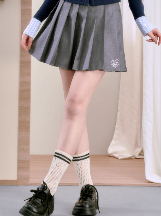 French Logo Pleated College Skirt