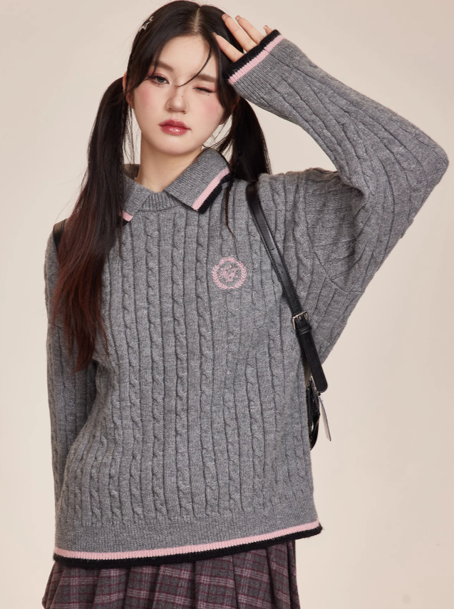 College Style Cable Sweater