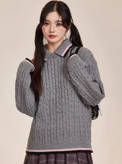 College Style Cable Sweater