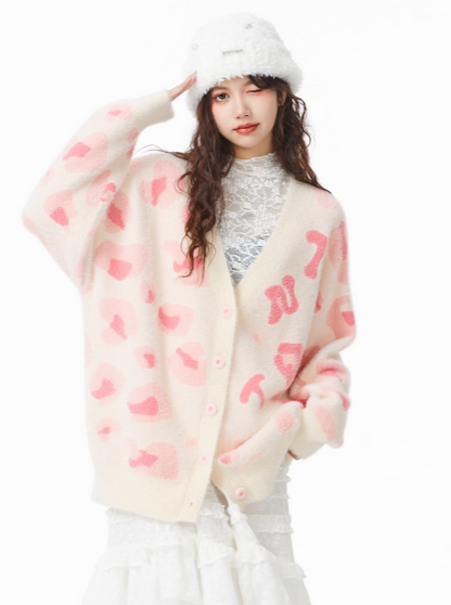 Pink Leopard Over-Knit Cardigan