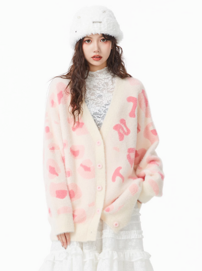 Pink Leopard Over-Knit Cardigan