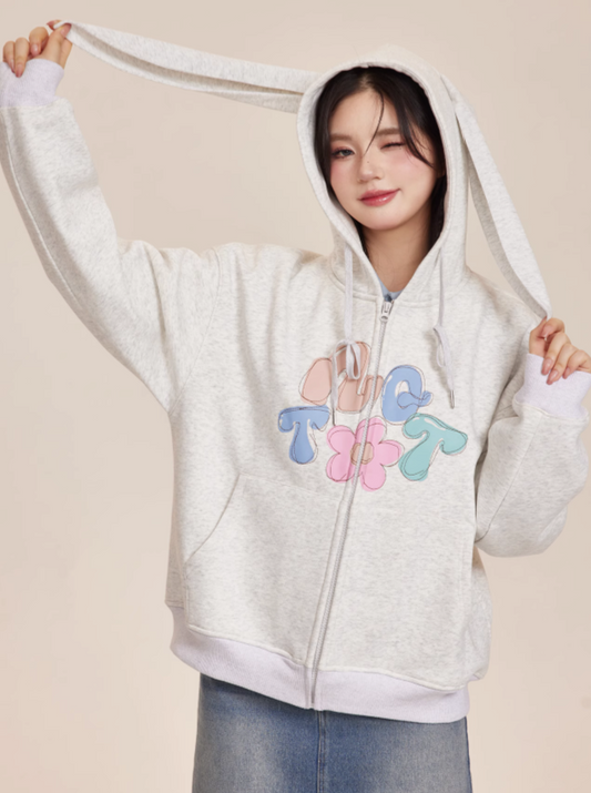 Logo Pop Flower Bunny Hooded Hoodie