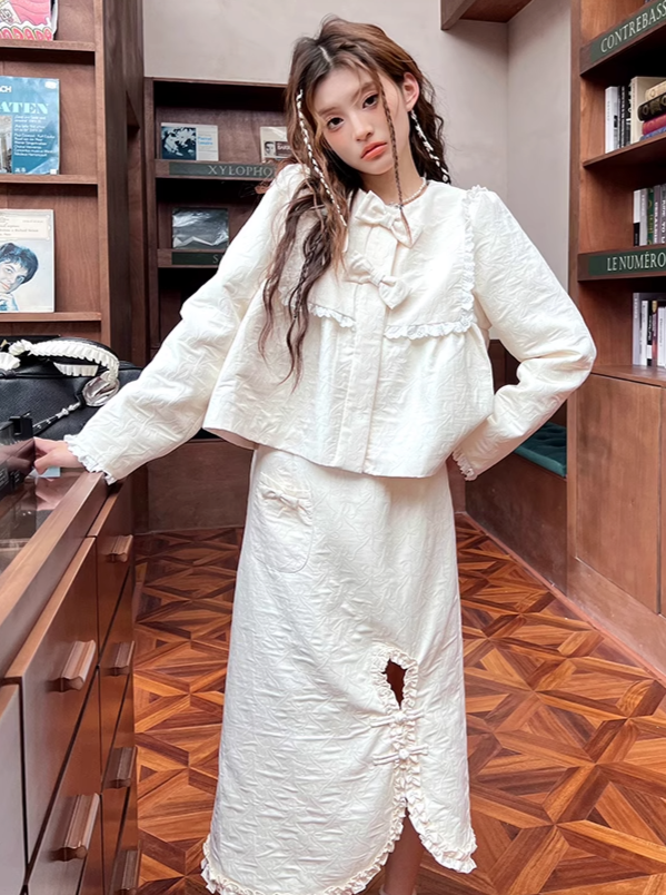 ジャカードスクエアネックジャケット＋スリットジャカードスカート