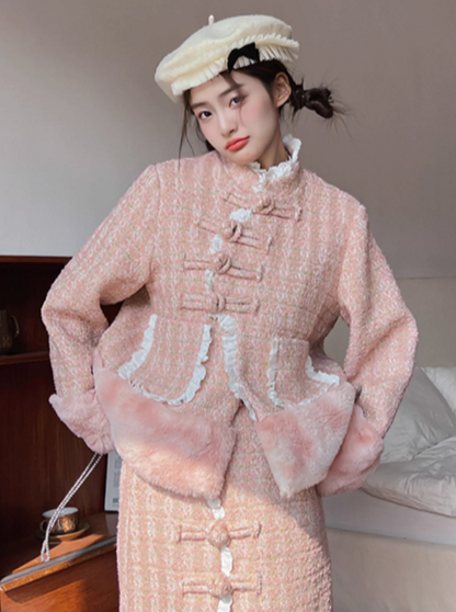 Pink Fur Design Girly Coat