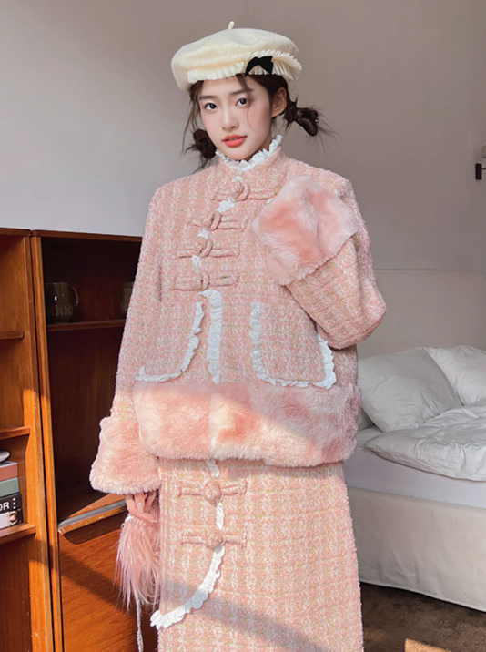 Pink Fur Design Girly Coat