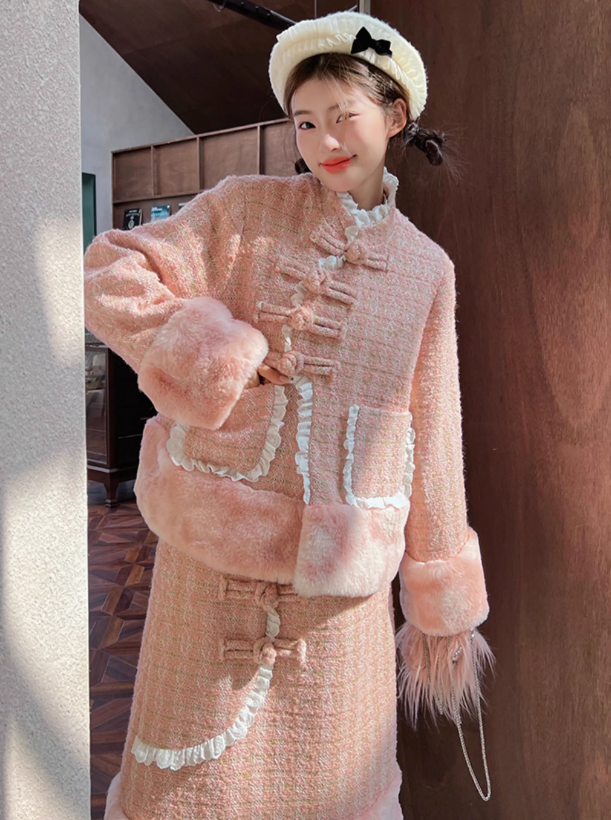 Pink Fur Design Girly Coat