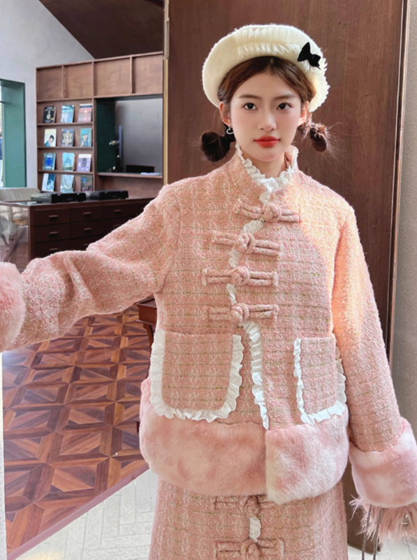 Pink Fur Design Girly Coat