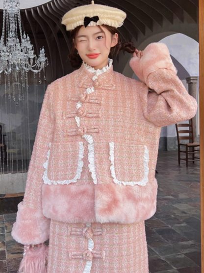 Pink Fur Design Girly Coat